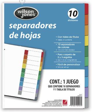 SEPARADOR CON 10 DIVISIONES DE LETRAS EN COLORES SURTIDOS