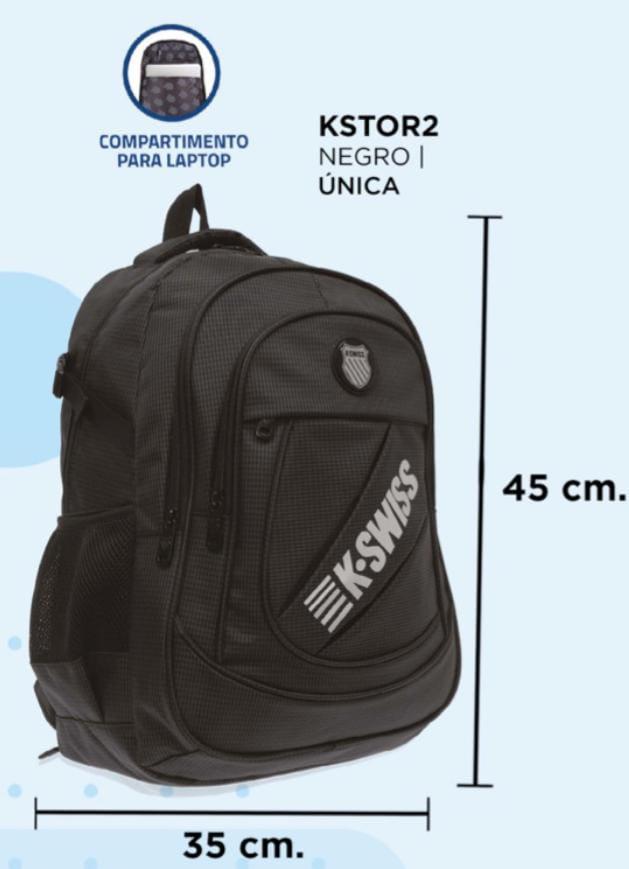 Mochila negra K-Swiss de 35 x 45 cm con compartimento para laptop