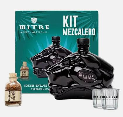 Mezcal mexicano 750 ml kit deluxe con 2 vasos de shot y sal de gusano