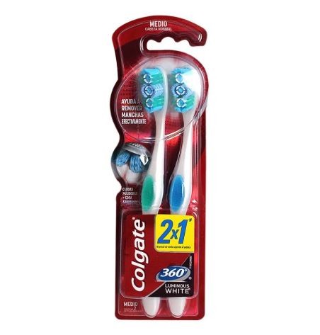 Cepillo dental Colgate 360 Luminous White Medium paquete de 2 piezas