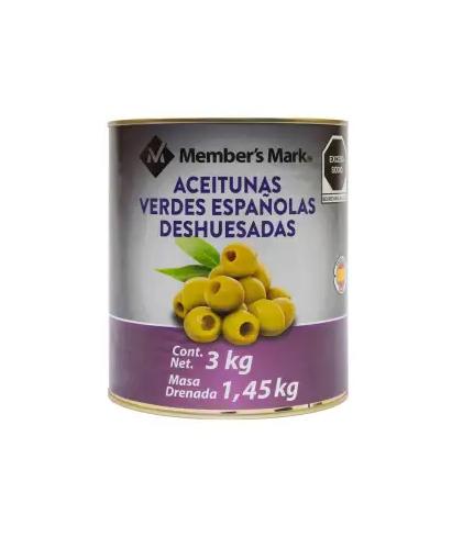 Stoneless aceitunas verdes en lata 3Kg
