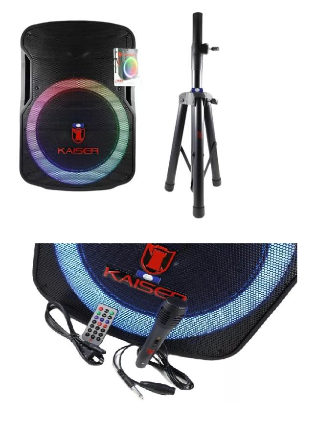 Bocina recargable de 15" 110-220 ACV 25000 W incluye trípode y micrófono USB y micro USB, se pueden conectar 1 micrófono y 2 instrumentos con entradas de 6.3 mm