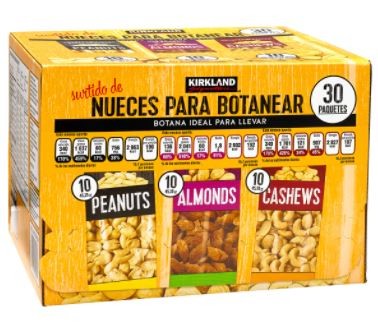Cacahuate ,almendra y nuez de la india Kirkland 30 piezas para botanear