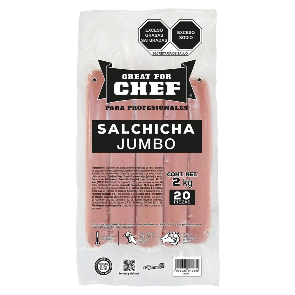 SALCHICHA JUMBO GREAT FOR CHEF PAQ 2 KG