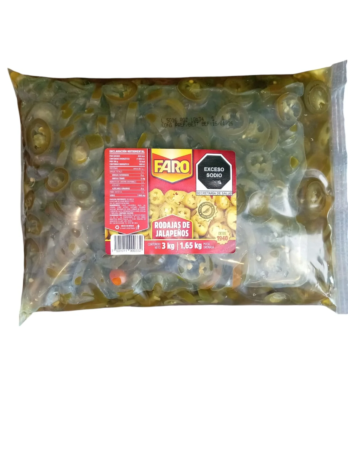 CHILES NACHOS JALAPEÑOS EL FARO BOLSA 3 KG